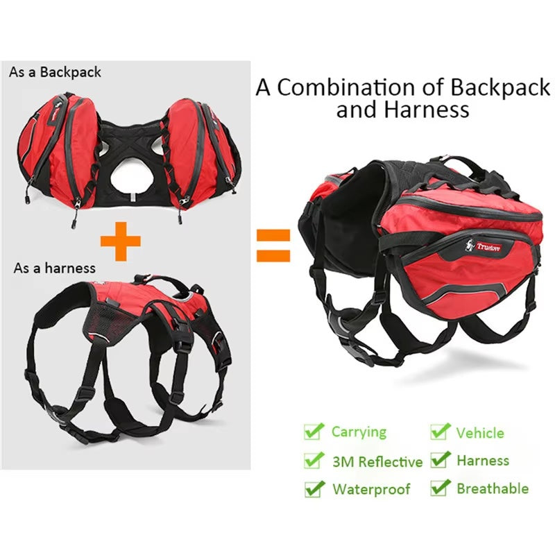 2-in-1 Backpack Carrier Dog Harness – Detachable Harness & Waterproof Bag for Outdoor Use
