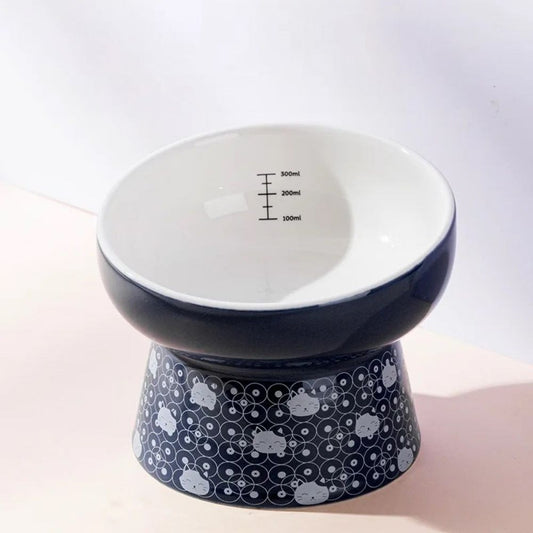 Elevated Japanese Style Ceramic Pet Bowl | Blues Cats