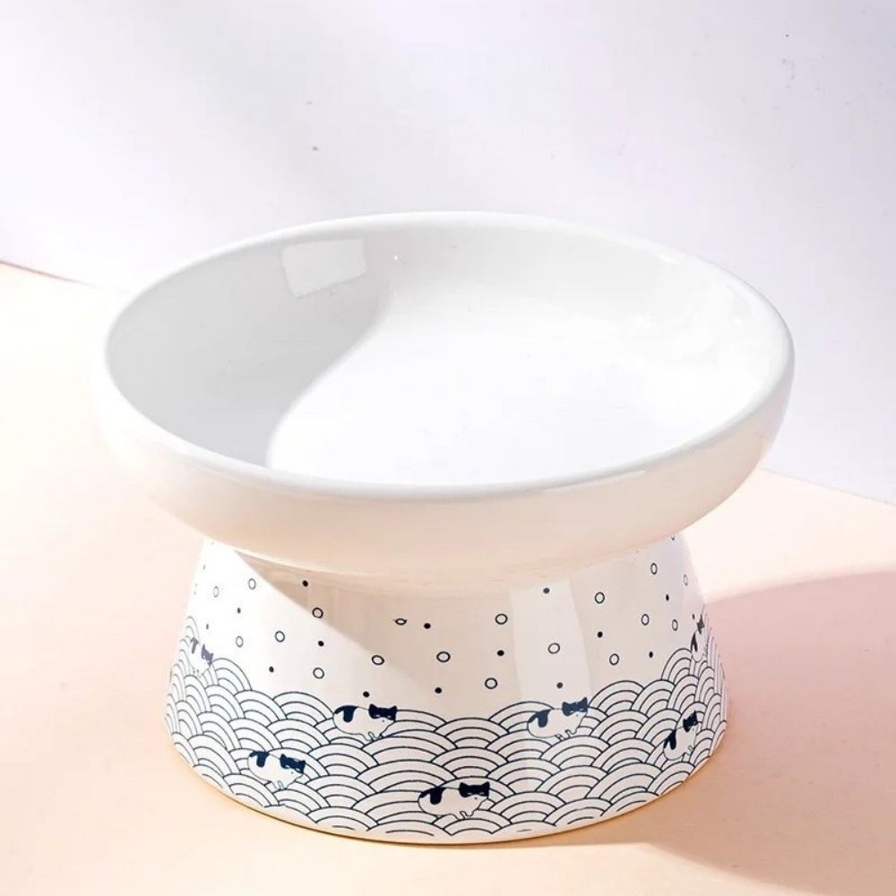 Japanese Style Ceramic Pet Bowl | Cat Waves