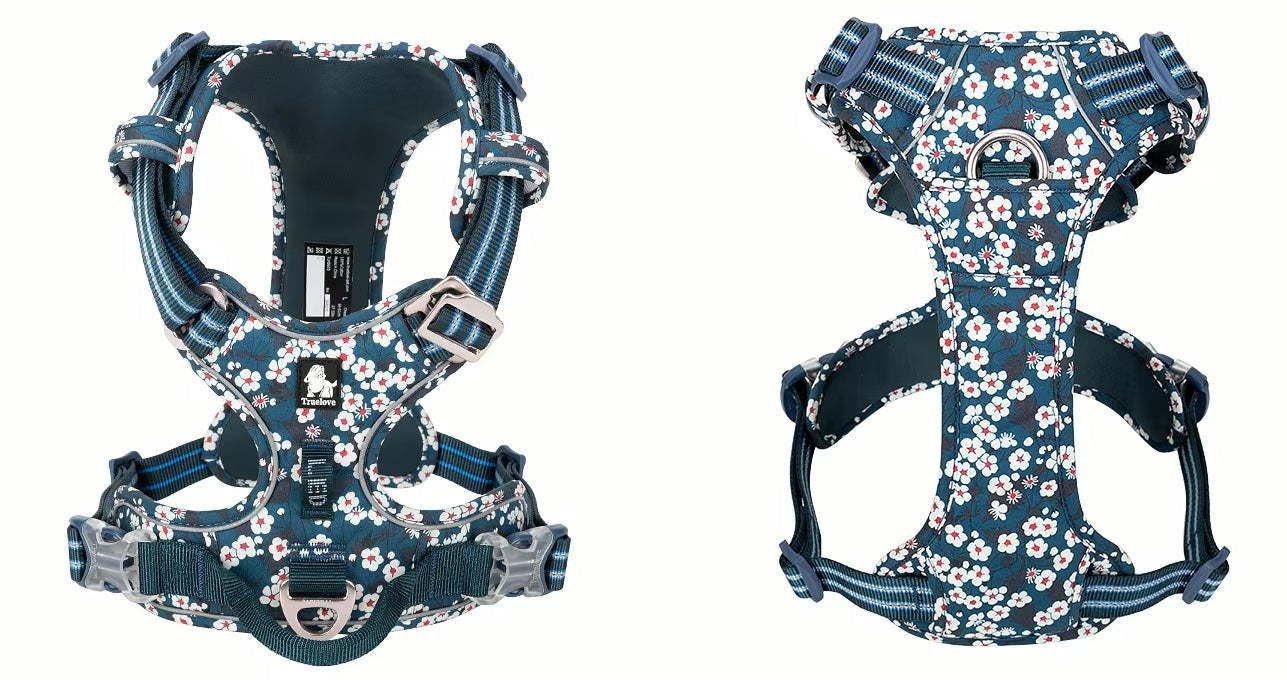 No-Pull Reflective Pet Harness Floral Edition