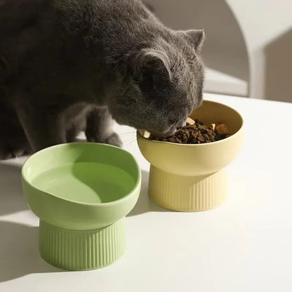 Nordic Style Elevated Ceramic Pet Bowl for Cats and Dogs – High Foot Raised Food and Water Dish – Matte Finish