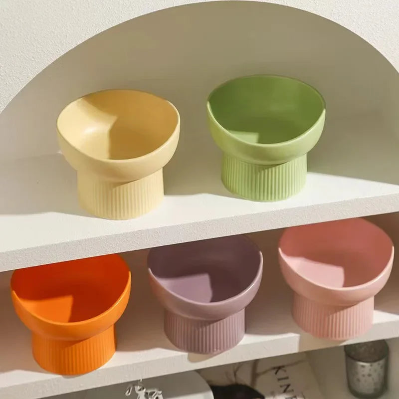 Nordic Style Elevated Ceramic Pet Bowl for Cats and Dogs – High Foot Raised Food and Water Dish – Matte Finish