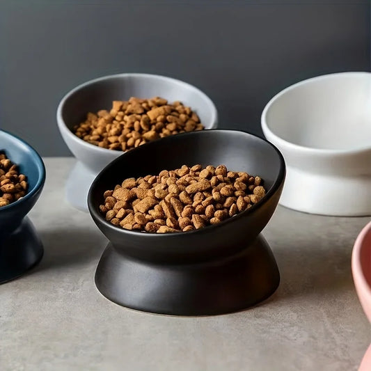 Ceramic Raised Cat Bowl – Elevated Pet Feeding Tray for Cats and Small Dogs, Stress-Free, Dishwasher Safe