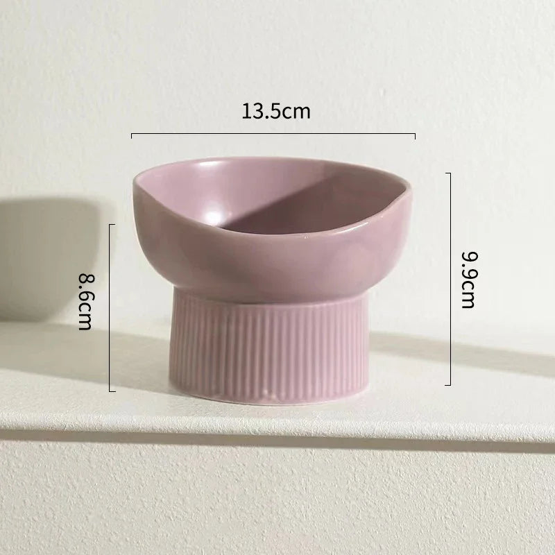 Nordic Style Elevated Ceramic Pet Bowl for Cats and Dogs – High Foot Raised Food and Water Dish – Matte Finish