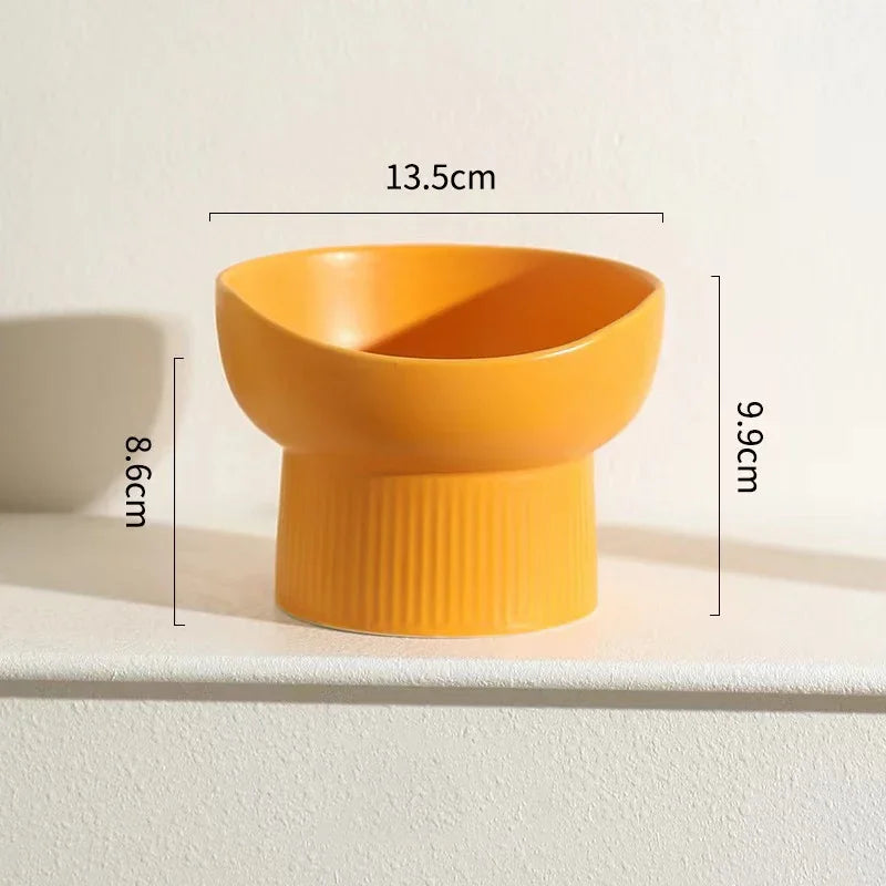 Nordic Style Elevated Ceramic Pet Bowl for Cats and Dogs – High Foot Raised Food and Water Dish – Matte Finish