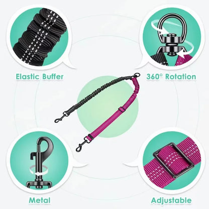 Adjustable 16ft Dual Dog Leash with Shock-Absorbing Bungee – Double Leash Attachment for Small to Large Dogs, Training & Walking Control