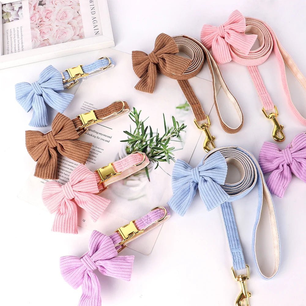 Bowtie Dog Collar Leash Set for Small Dogs