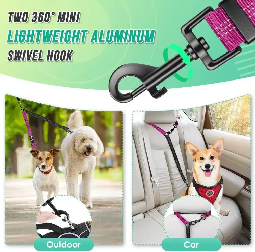 Adjustable 16ft Dual Dog Leash with Shock-Absorbing Bungee – Double Leash Attachment for Small to Large Dogs, Training & Walking Control